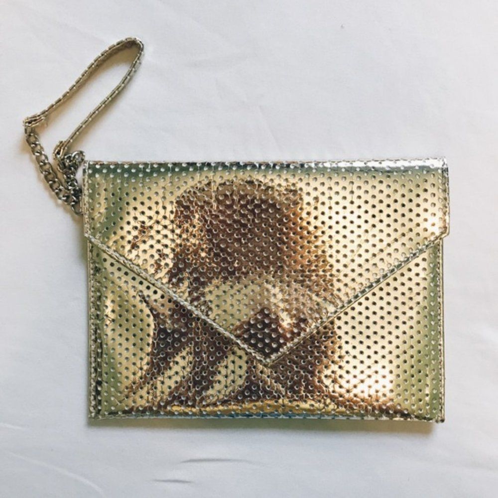Estee Lauder Metallic Silver Cosmetic Makeup Wristlet Envelope Style Clutch Bag